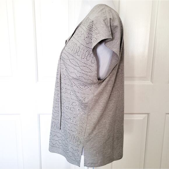 Banana Republic Factory Sleeveless Top Large Gray Embellished Boho Vneck - Picture 3 of 7
